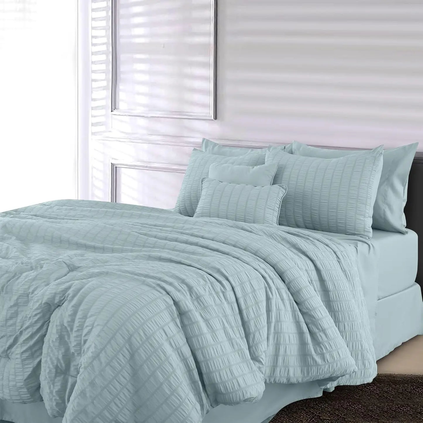 Lux Décor 10-Piece Seersucker Comforter Set – Lightweight, All-Season Bedding