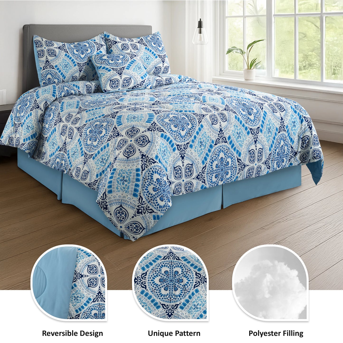 Comforter Set – 5-Piece Microfiber, Lightweight & Machine Washable