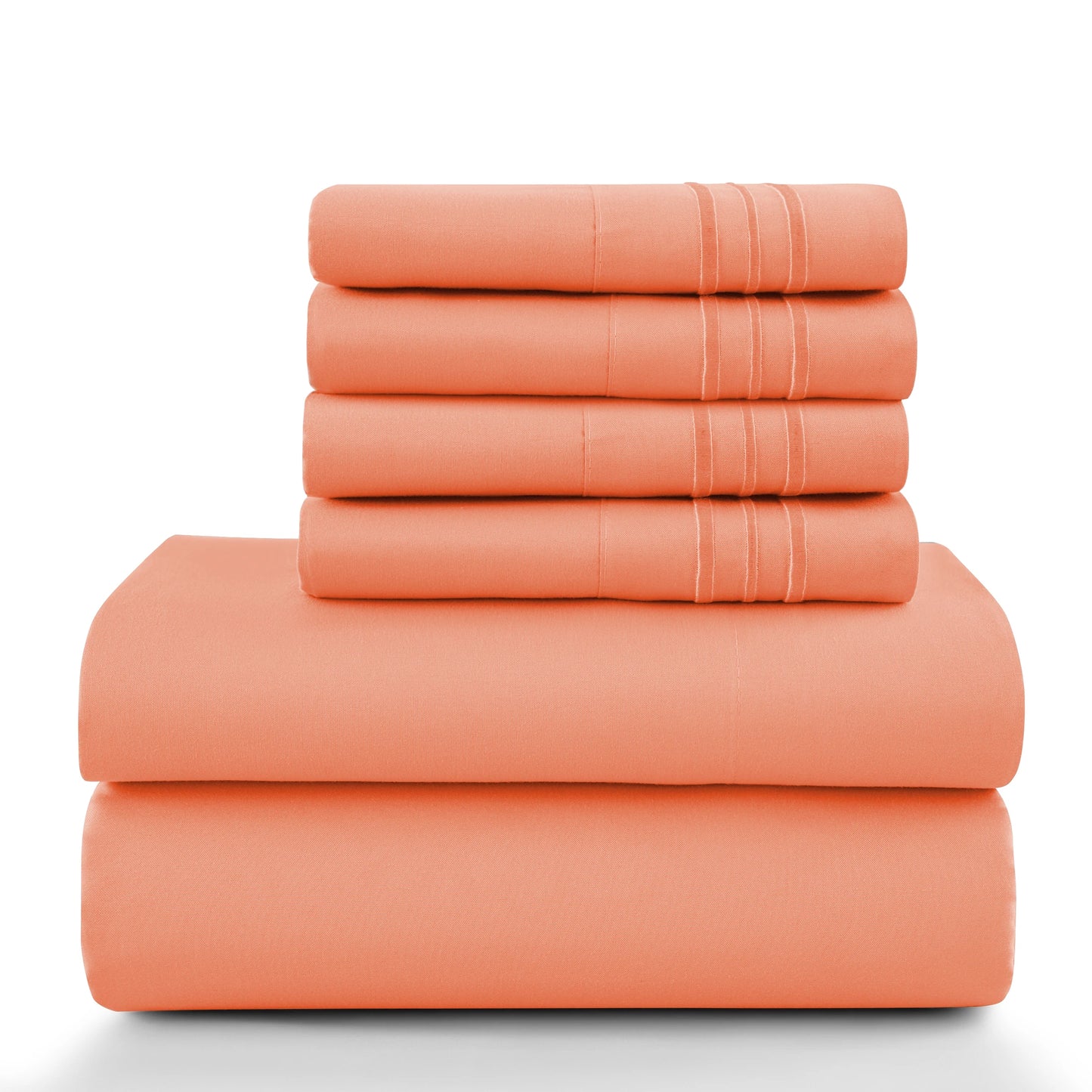 6-Piece Solid Sheet Set Brushed Microfiber Deep Pocket Fitted Sheet with Pillowcases