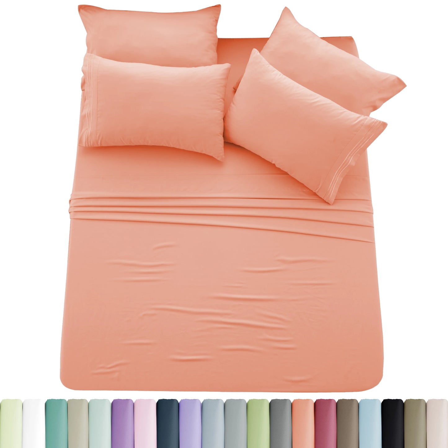 6-Piece Brushed Microfiber Sheet Set – Ultra-Soft, Deep Pocket Bedding with Embroidered Pillowcases