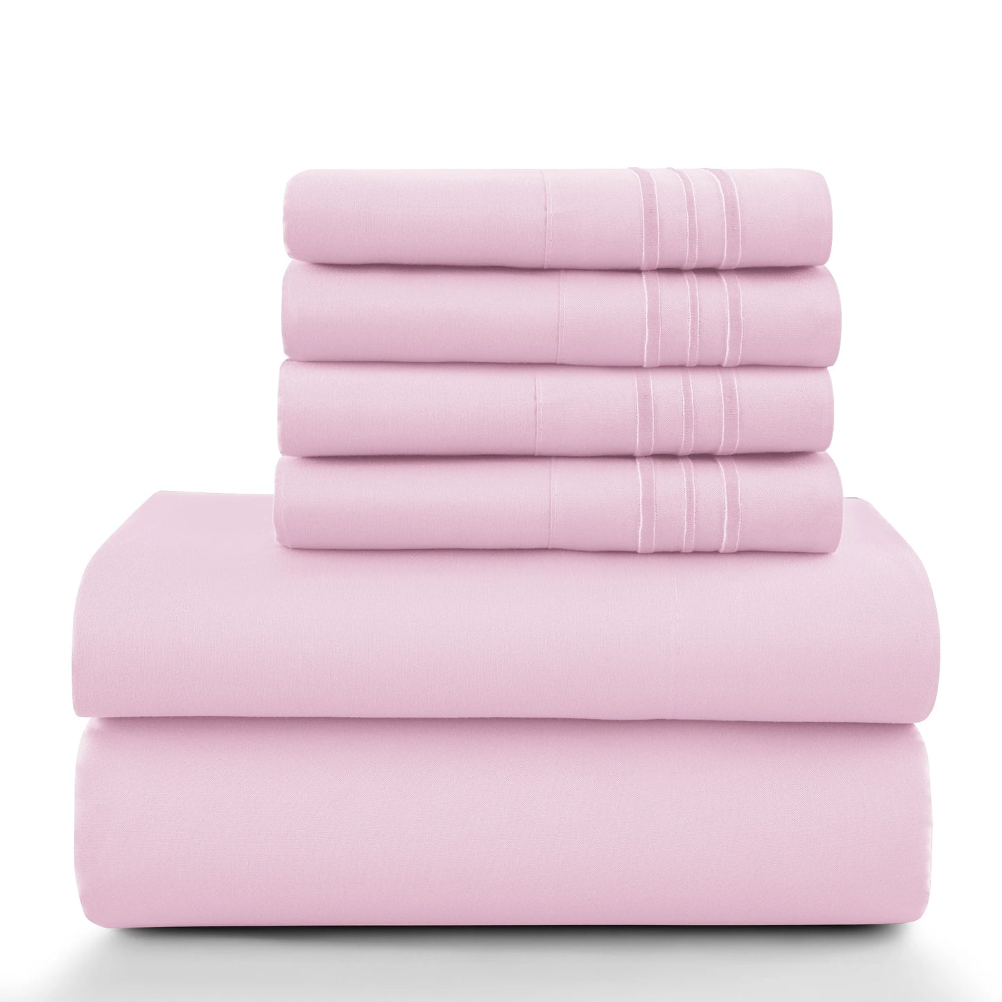 6-Piece Solid Sheet Set Brushed Microfiber Deep Pocket Fitted Sheet with Pillowcases