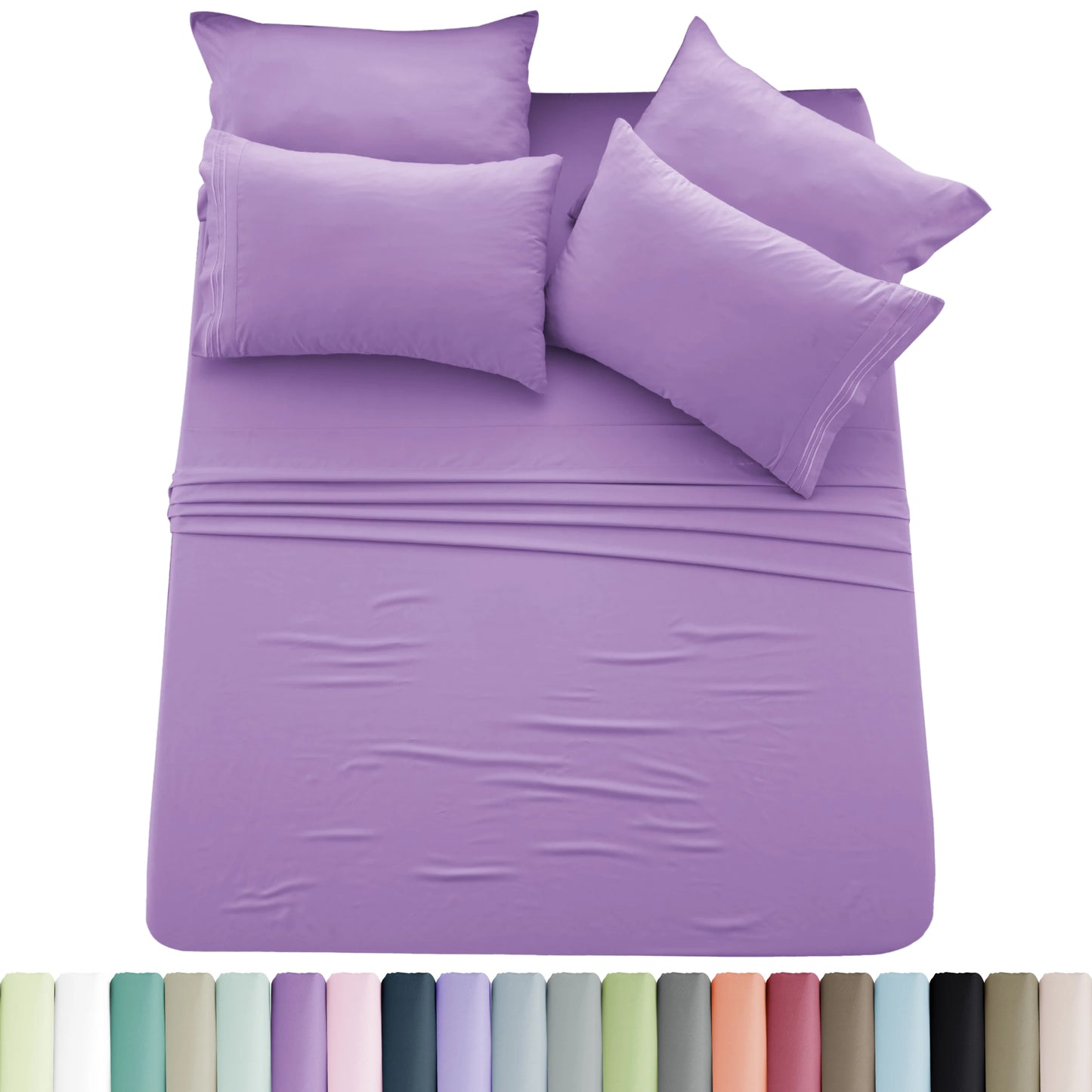 6-Piece Brushed Microfiber Sheet Set – Ultra-Soft, Deep Pocket Bedding with Embroidered Pillowcases