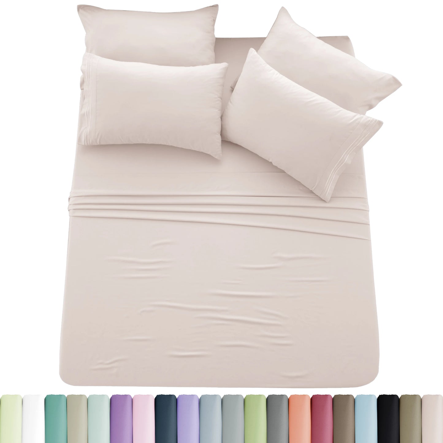 6-Piece Brushed Microfiber Sheet Set – Ultra-Soft, Deep Pocket Bedding with Embroidered Pillowcases