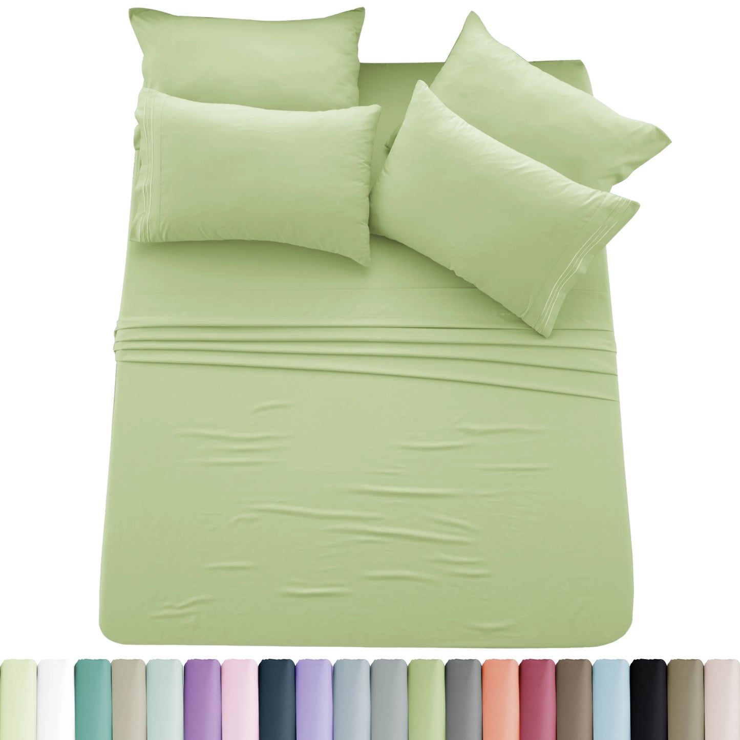 6-Piece Brushed Microfiber Sheet Set – Ultra-Soft, Deep Pocket Bedding with Embroidered Pillowcases
