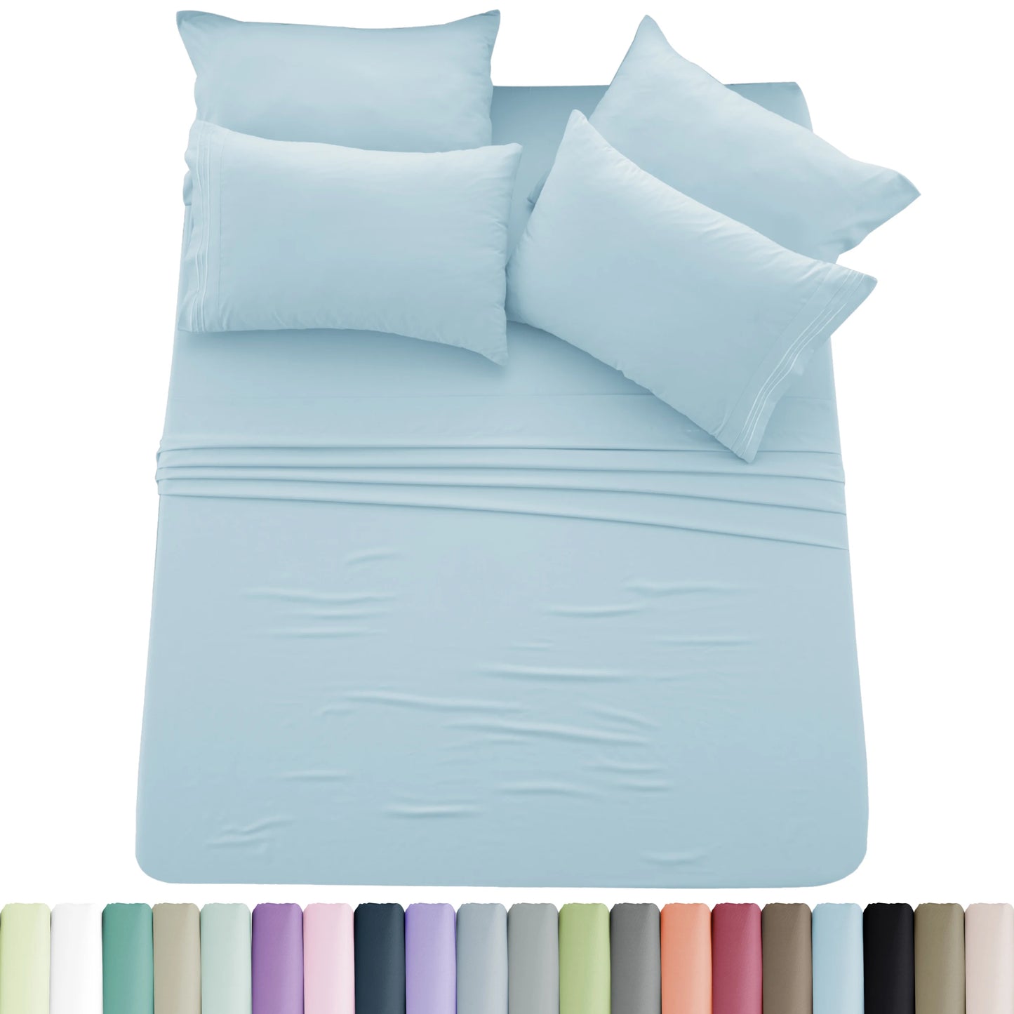 6-Piece Brushed Microfiber Sheet Set – Ultra-Soft, Deep Pocket Bedding with Embroidered Pillowcases