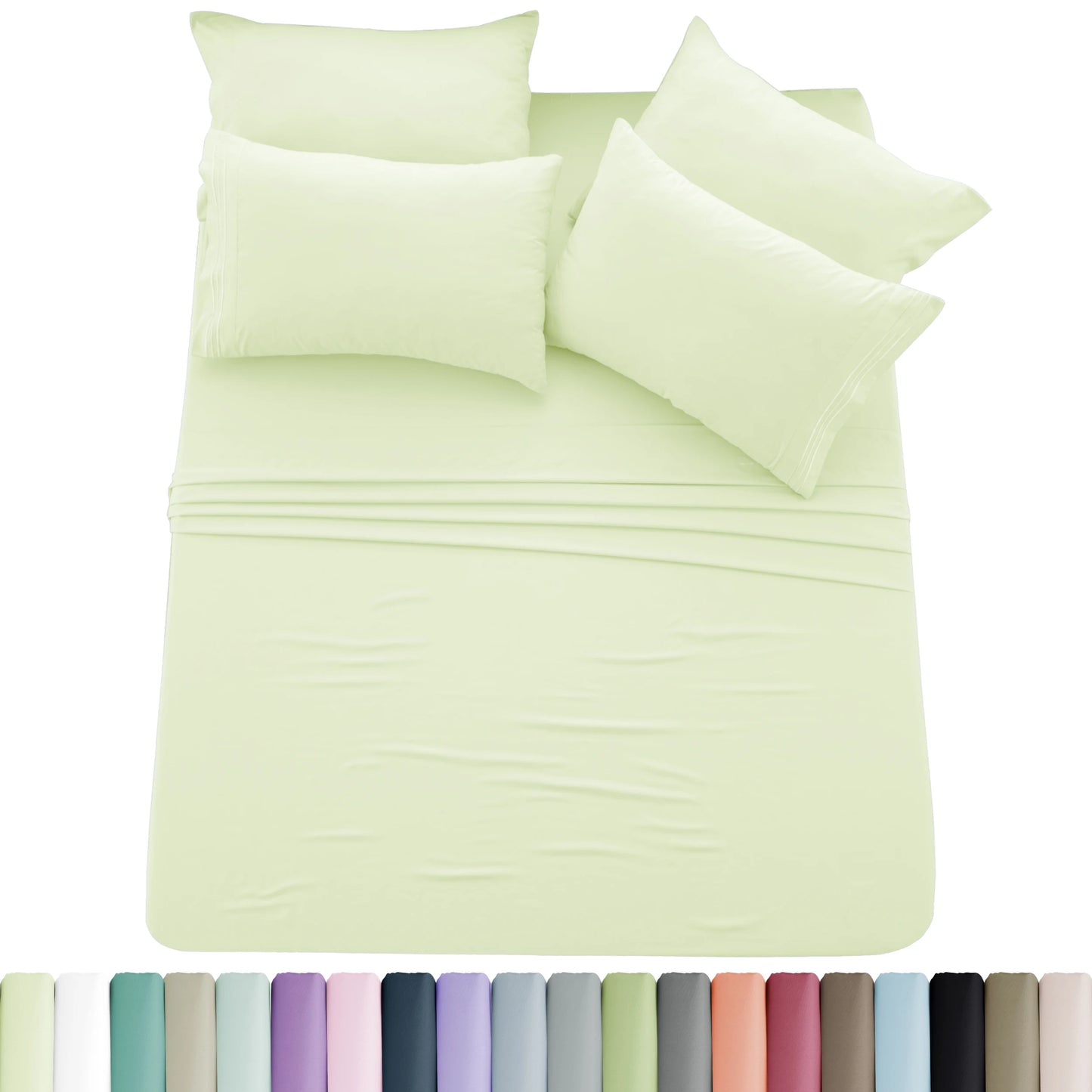 6-Piece Brushed Microfiber Sheet Set – Ultra-Soft, Deep Pocket Bedding with Embroidered Pillowcases