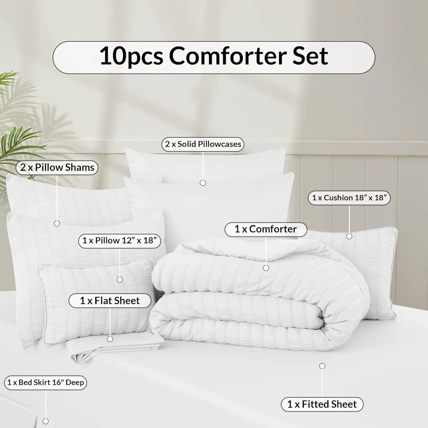 Lux Décor 10-Piece Seersucker Comforter Set – Lightweight, All-Season Bedding