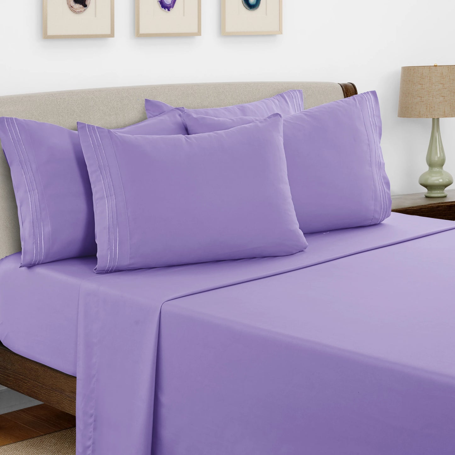 6-Piece Brushed Microfiber Sheet Set – Ultra-Soft, Deep Pocket Bedding with Embroidered Pillowcases