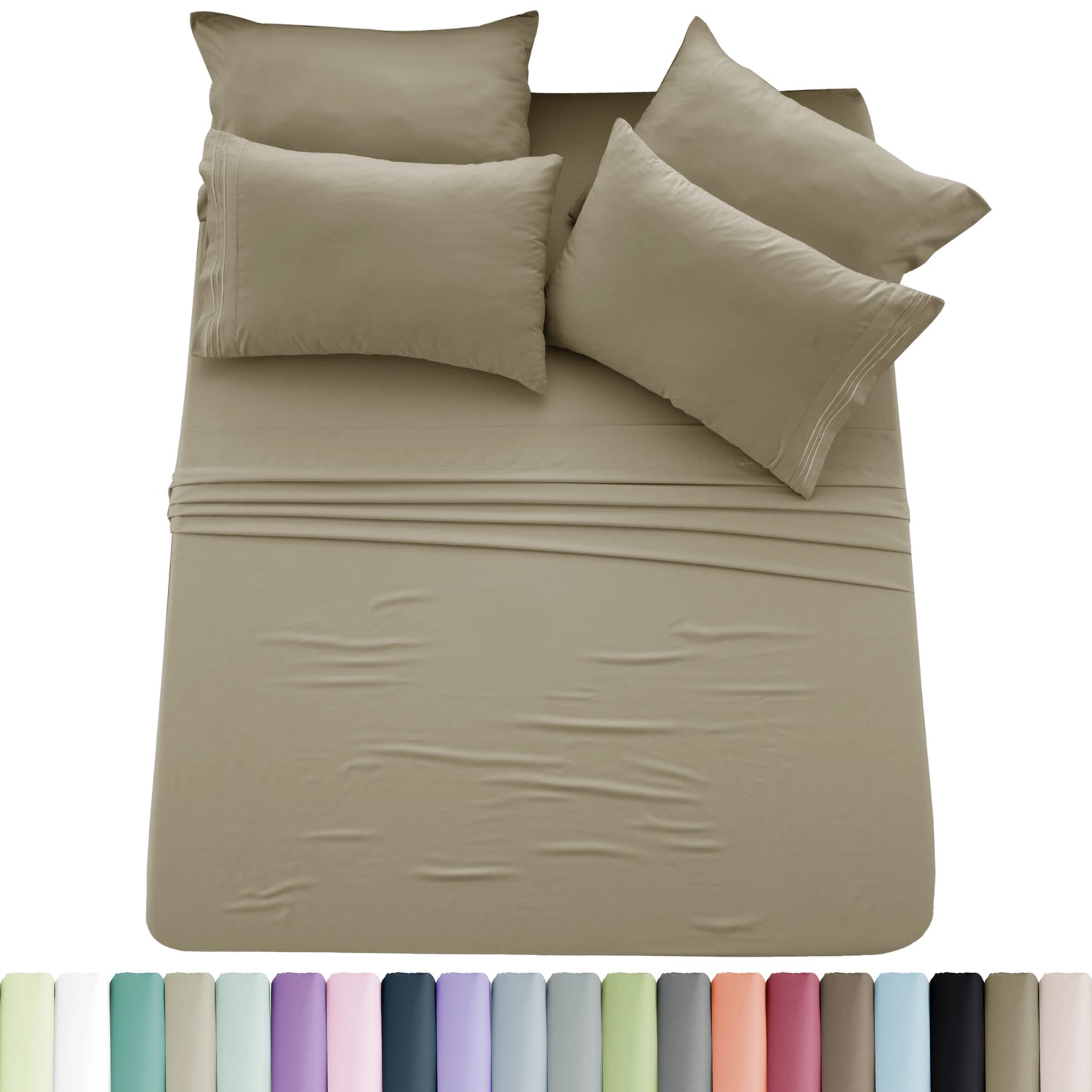 6-Piece Brushed Microfiber Sheet Set – Ultra-Soft, Deep Pocket Bedding with Embroidered Pillowcases