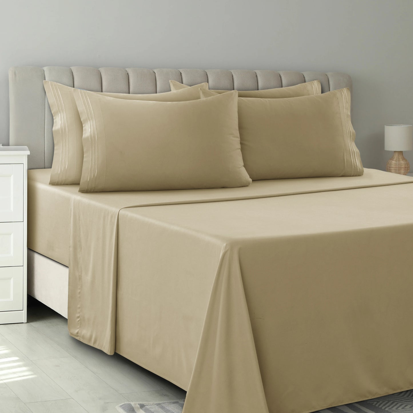 6-Piece Solid Sheet Set Brushed Microfiber Deep Pocket Fitted Sheet with Pillowcases