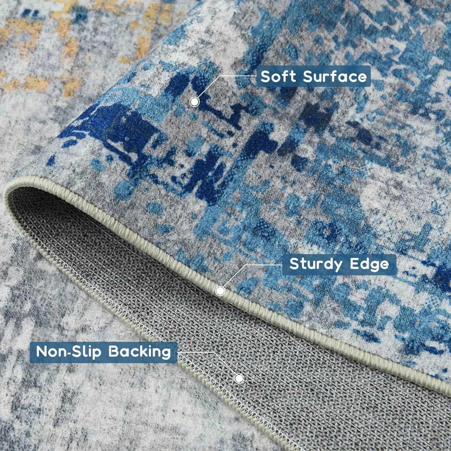 Living Room Area Rug Soft Large Modern Abstract Boho Vintage Low Pile Machine Washable Non-Slip