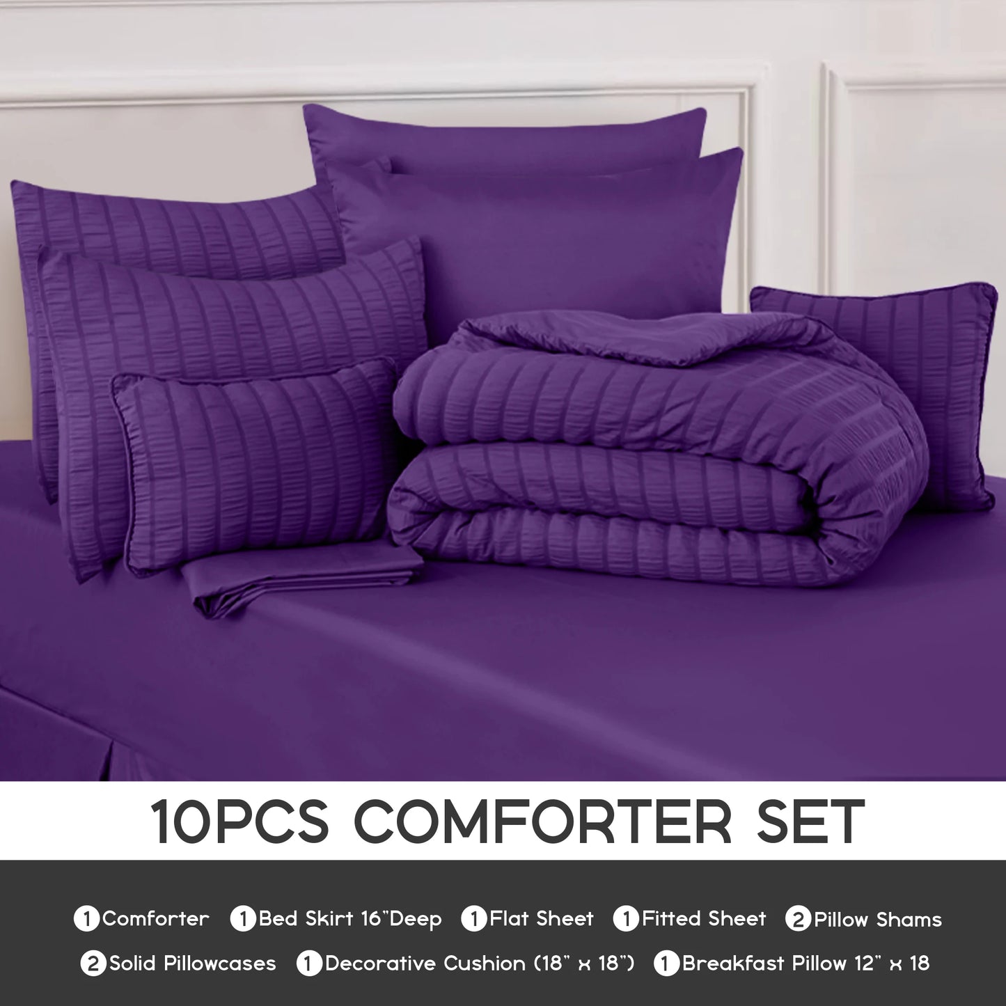 Seersucker 10-Piece Lightweight Comforter Set with Sheets