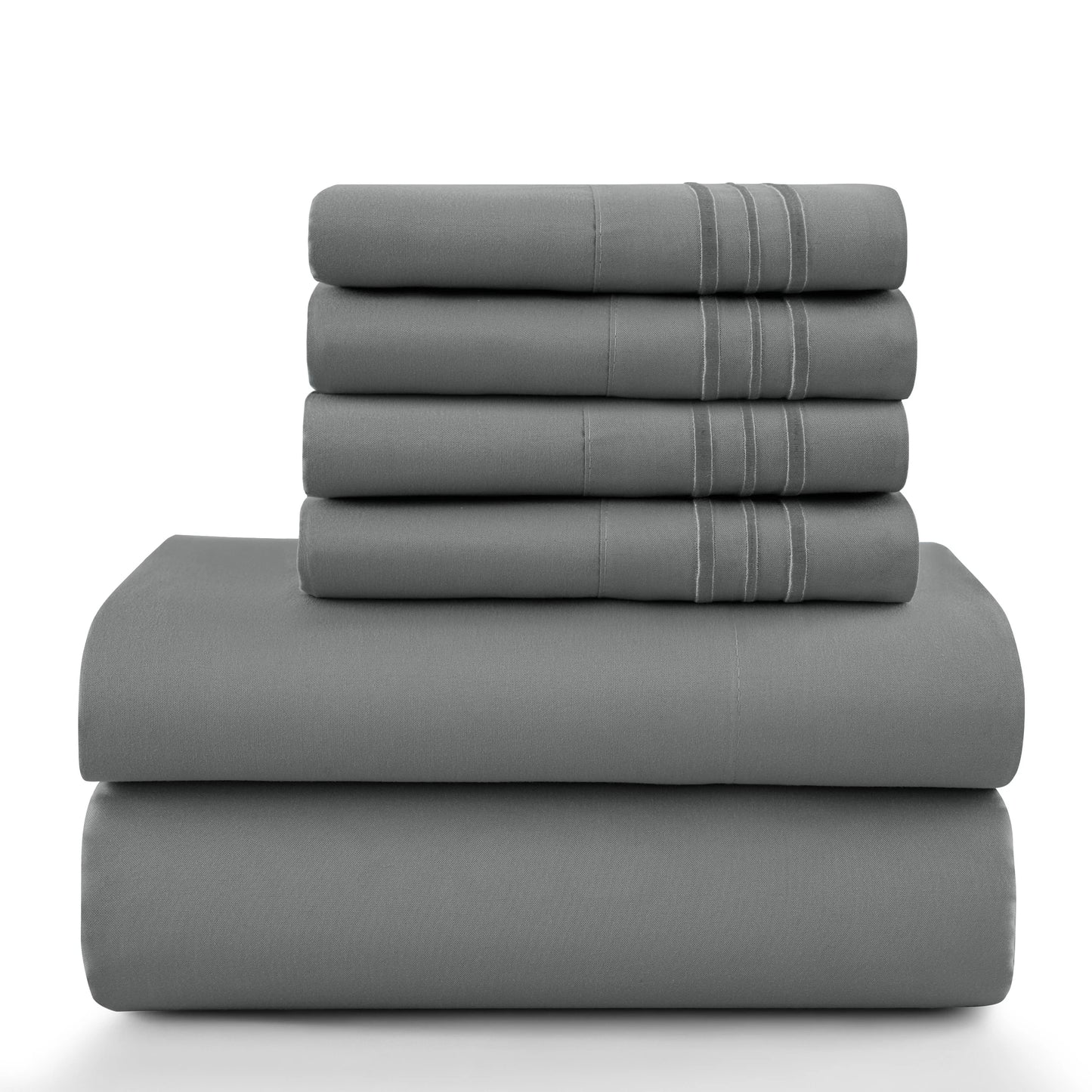 6-Piece Solid Sheet Set Brushed Microfiber Deep Pocket Fitted Sheet with Pillowcases