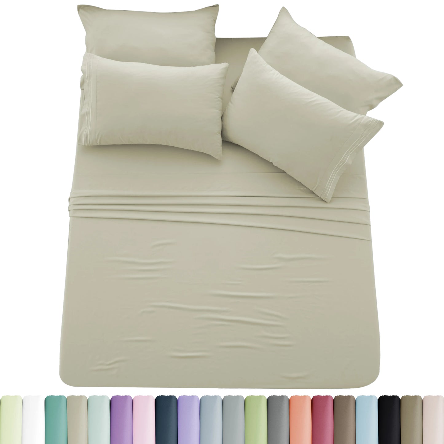 6-Piece Brushed Microfiber Sheet Set – Ultra-Soft, Deep Pocket Bedding with Embroidered Pillowcases
