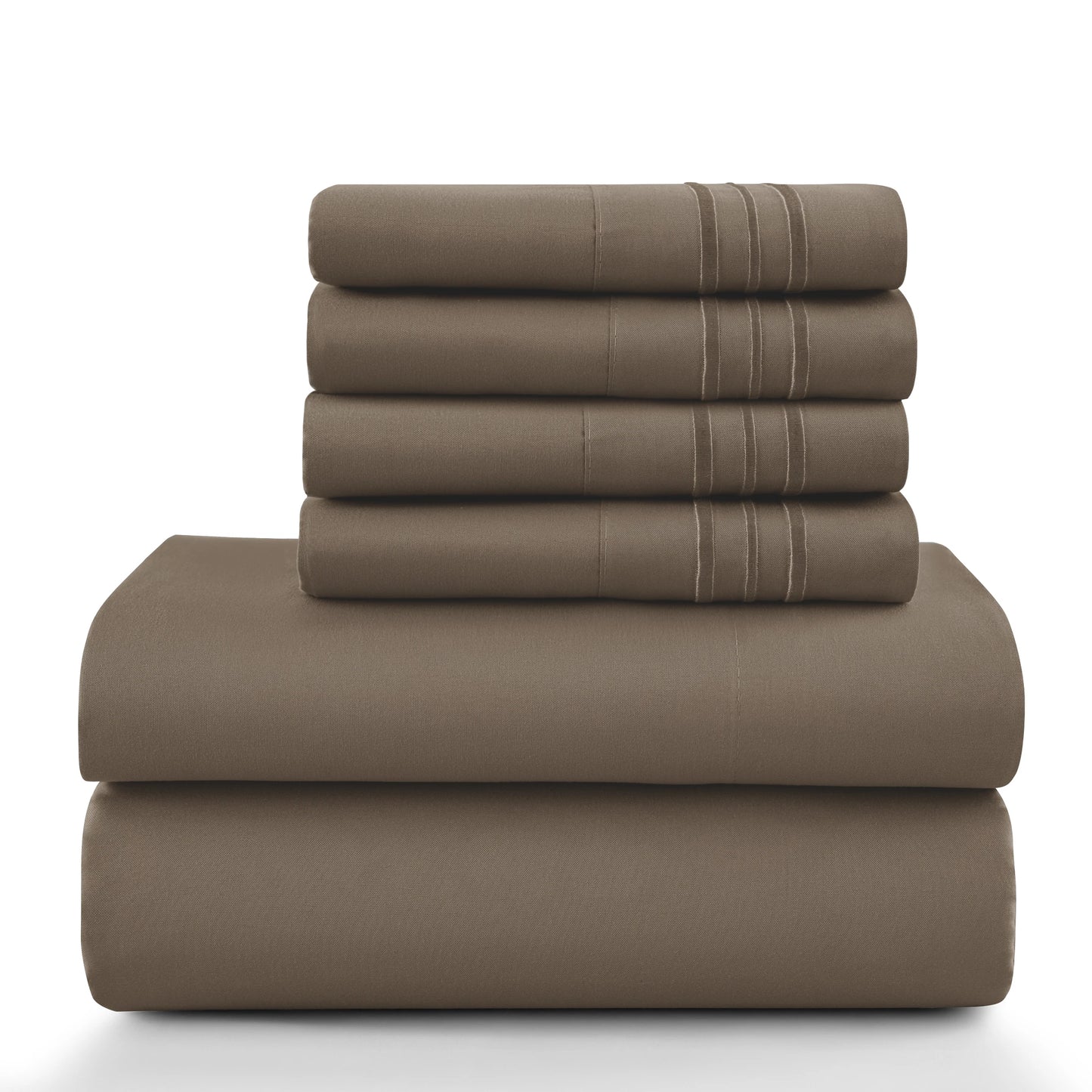 6-Piece Solid Sheet Set Brushed Microfiber Deep Pocket Fitted Sheet with Pillowcases
