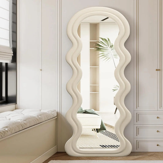 63" x 24" Full Length Wavy Floor & Wall Mirror – Flannel Wrapped Wooden Frame