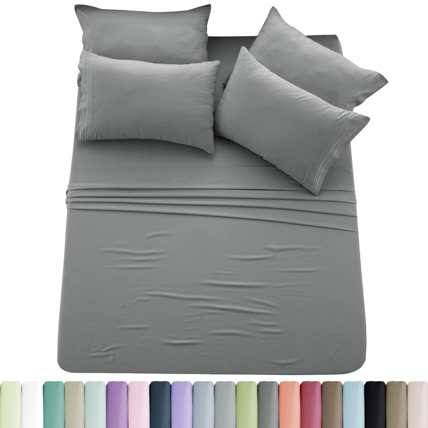 6-Piece Brushed Microfiber Sheet Set – Ultra-Soft, Deep Pocket Bedding with Embroidered Pillowcases