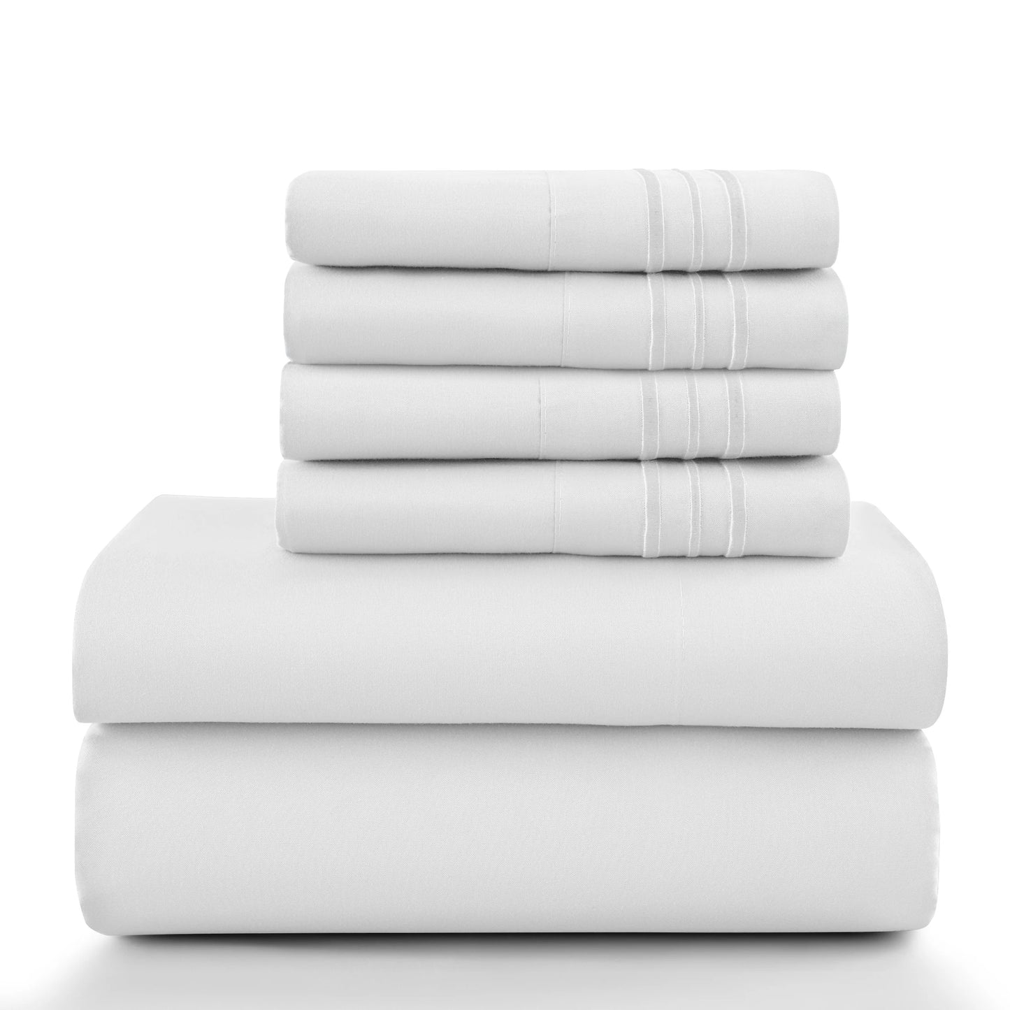 6-Piece Solid Sheet Set Brushed Microfiber Deep Pocket Fitted Sheet with Pillowcases
