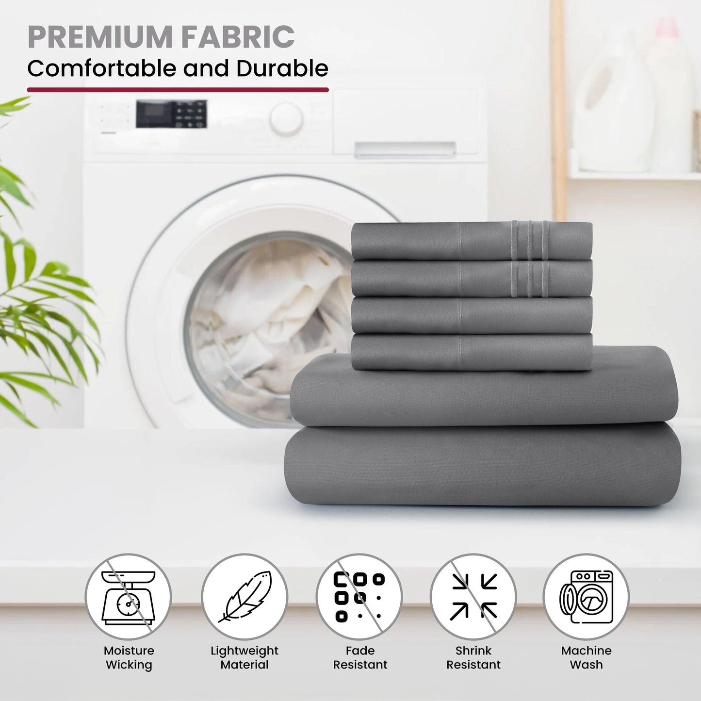 6-Piece Brushed Microfiber Sheet Set – Ultra-Soft, Deep Pocket Bedding with Embroidered Pillowcases