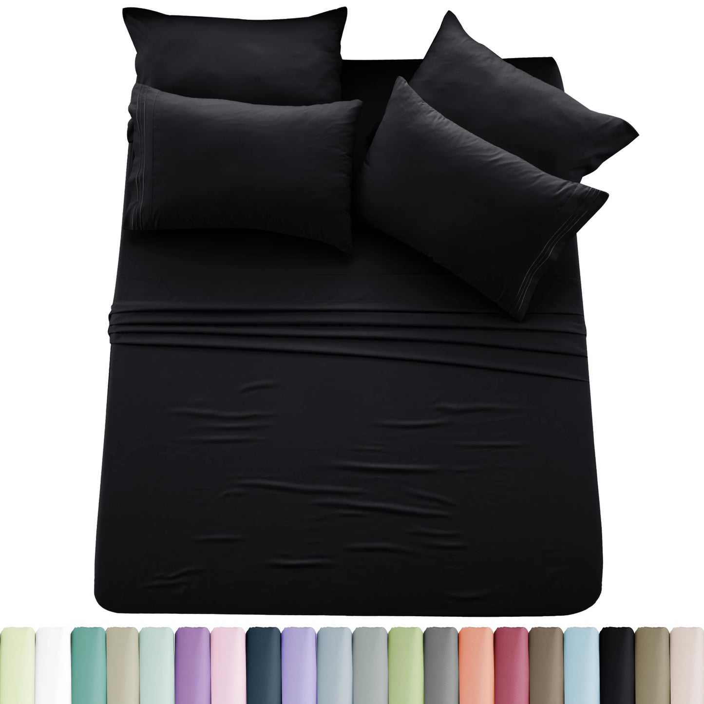 6-Piece Brushed Microfiber Sheet Set – Ultra-Soft, Deep Pocket Bedding with Embroidered Pillowcases