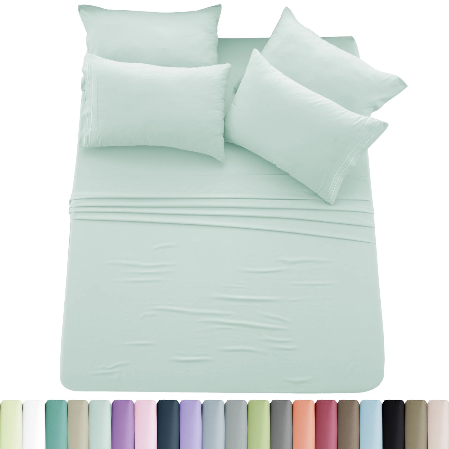 6-Piece Brushed Microfiber Sheet Set – Ultra-Soft, Deep Pocket Bedding with Embroidered Pillowcases