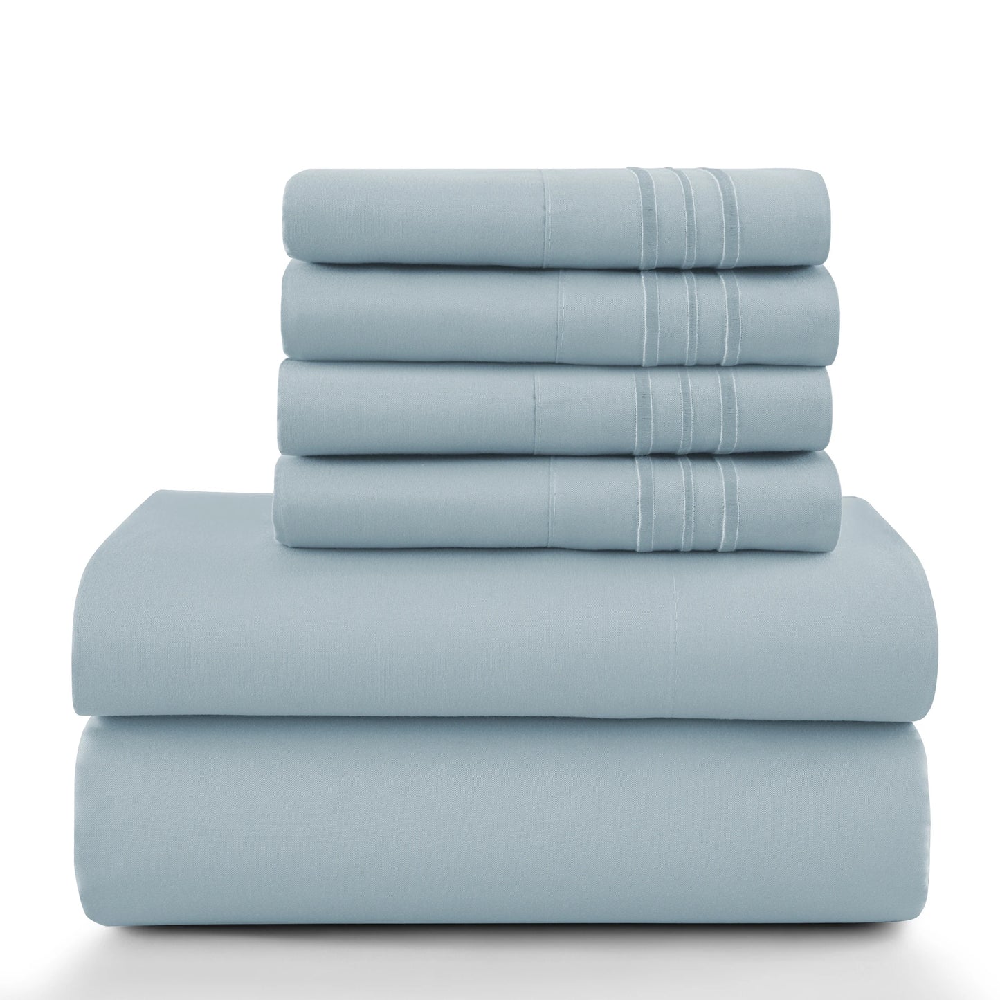 6-Piece Solid Sheet Set Brushed Microfiber Deep Pocket Fitted Sheet with Pillowcases