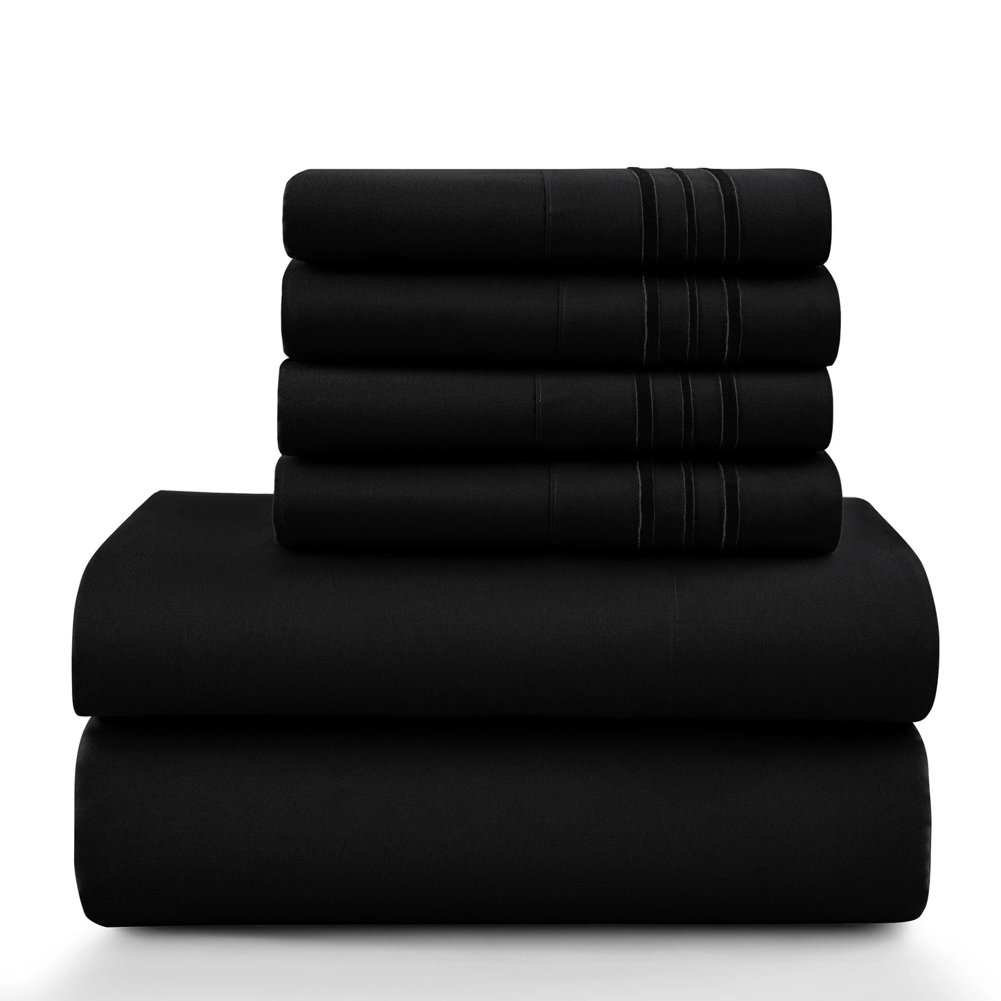 6-Piece Solid Sheet Set Brushed Microfiber Deep Pocket Fitted Sheet with Pillowcases
