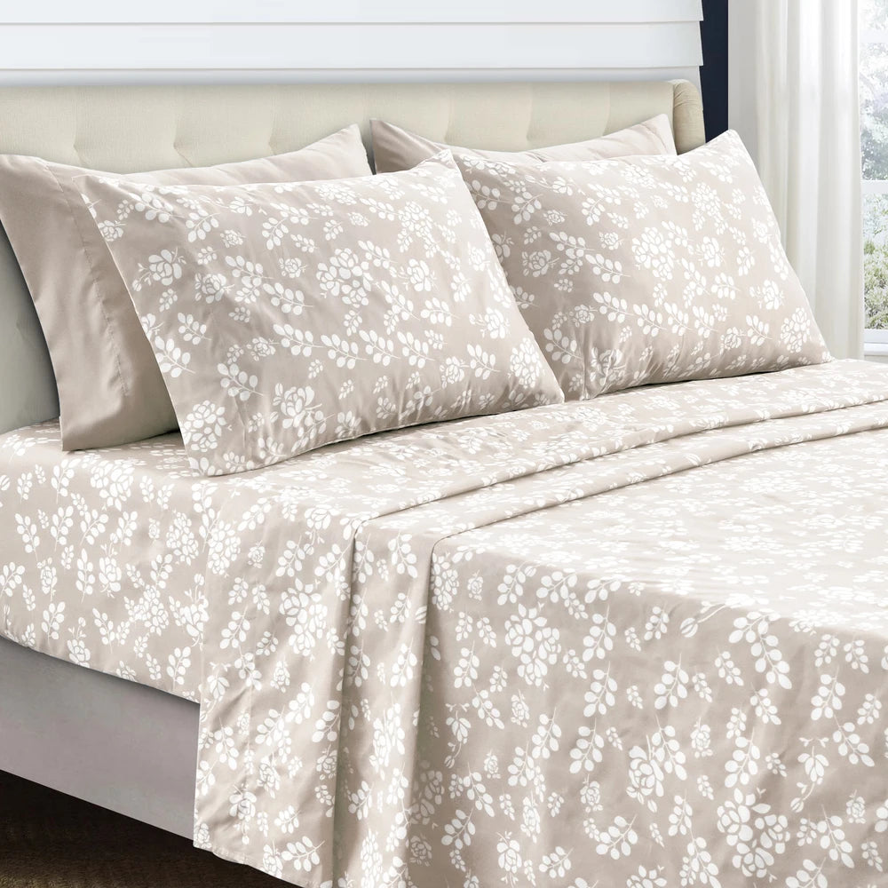 Lux Décor 4-Piece Floral Sheet Set – Soft Microfiber, Wrinkle-Free, Luxurious