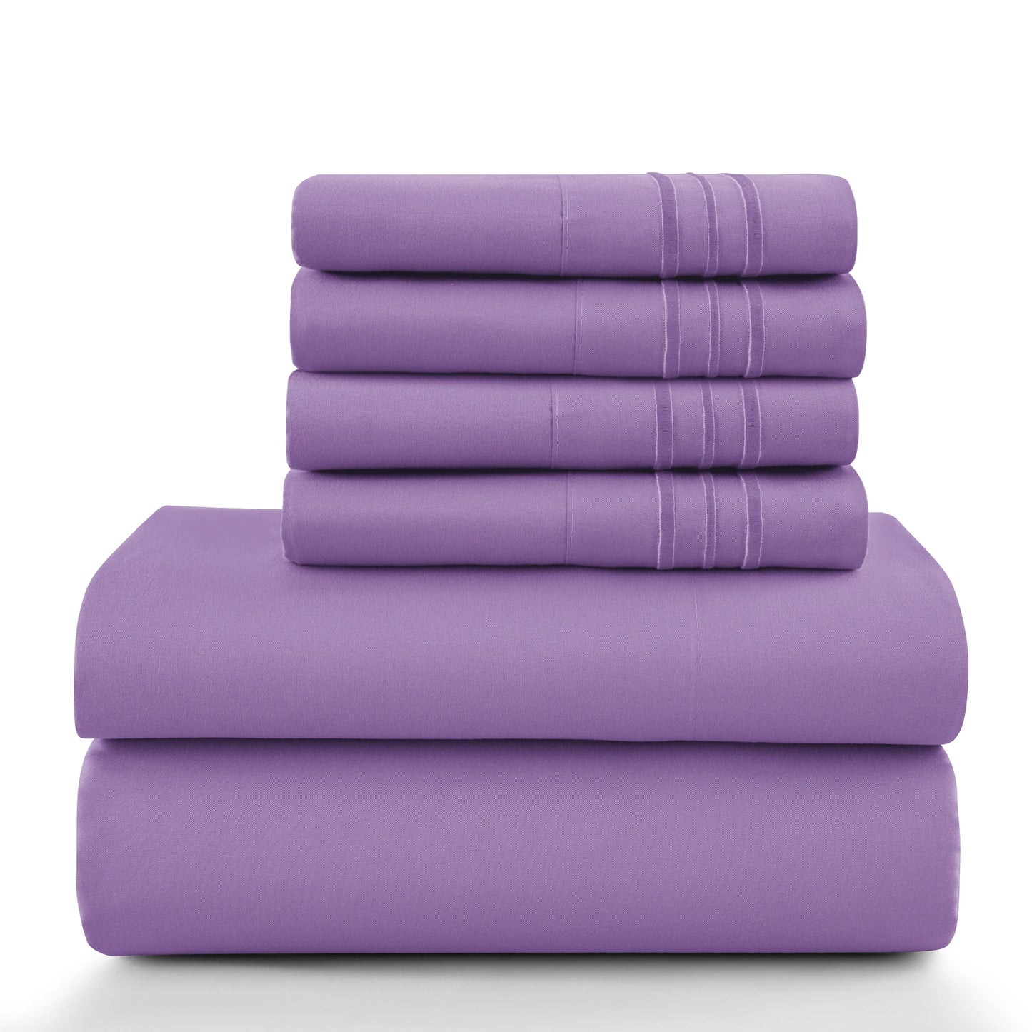 6-Piece Solid Sheet Set Brushed Microfiber Deep Pocket Fitted Sheet with Pillowcases
