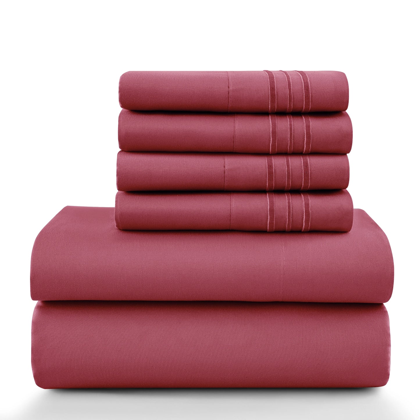 6-Piece Solid Sheet Set Brushed Microfiber Deep Pocket Fitted Sheet with Pillowcases