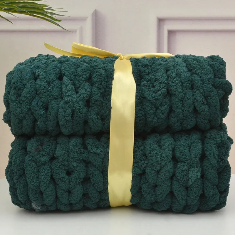 Chunky Knit Blanket – Handmade Chenille, Thick & Cozy Sofa Throw