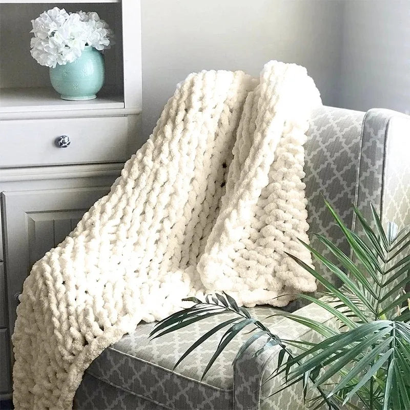 Chunky Knit Blanket – Handmade Chenille, Thick & Cozy Sofa Throw