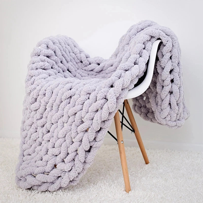 Chunky Knit Blanket – Handmade Chenille, Thick & Cozy Sofa Throw