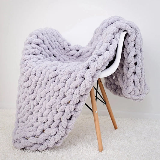 Chunky Knit Blanket – Handmade Chenille, Thick & Cozy Sofa Throw