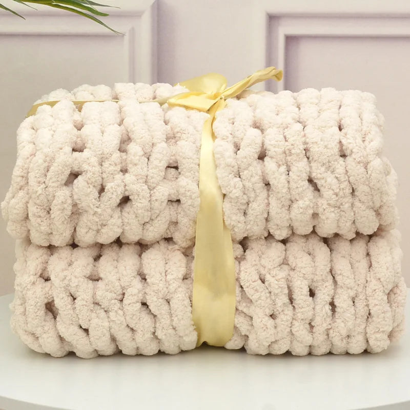 Chunky Knit Blanket – Handmade Chenille, Thick & Cozy Sofa Throw