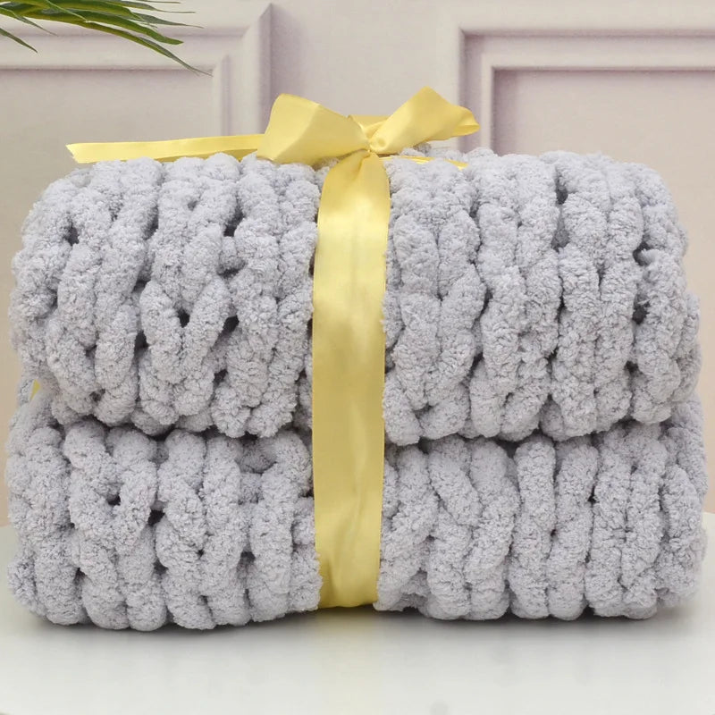 Chunky Knit Blanket – Handmade Chenille, Thick & Cozy Sofa Throw