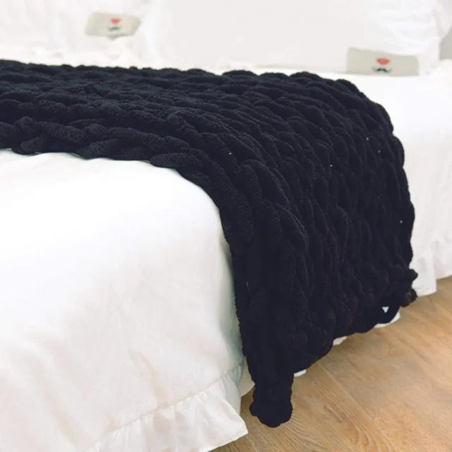 Chunky Knit Blanket – Handmade Chenille, Thick & Cozy Sofa Throw