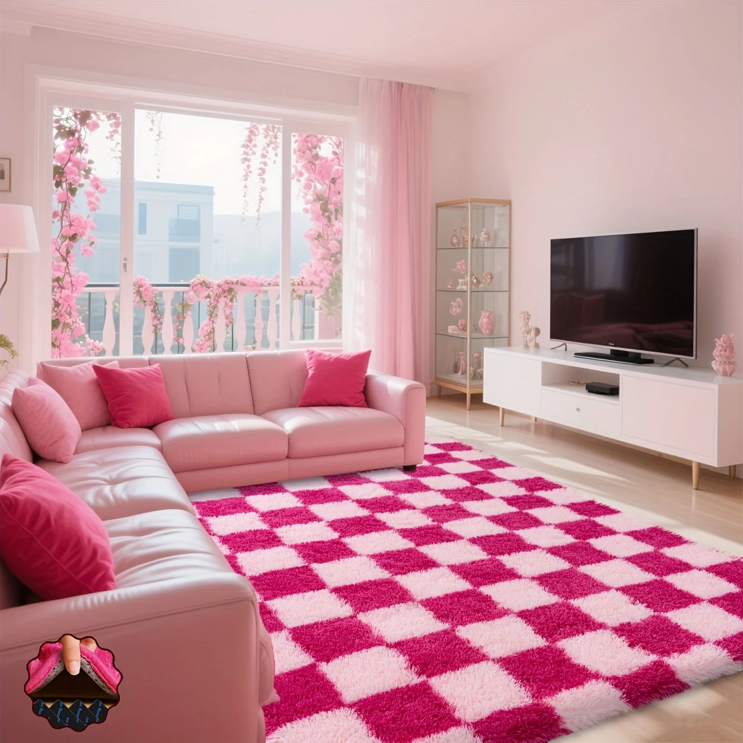 Plaid Series Soft Fluffy Long-Haired Carpet – Pink, Rose Red, Colorful, or Blue