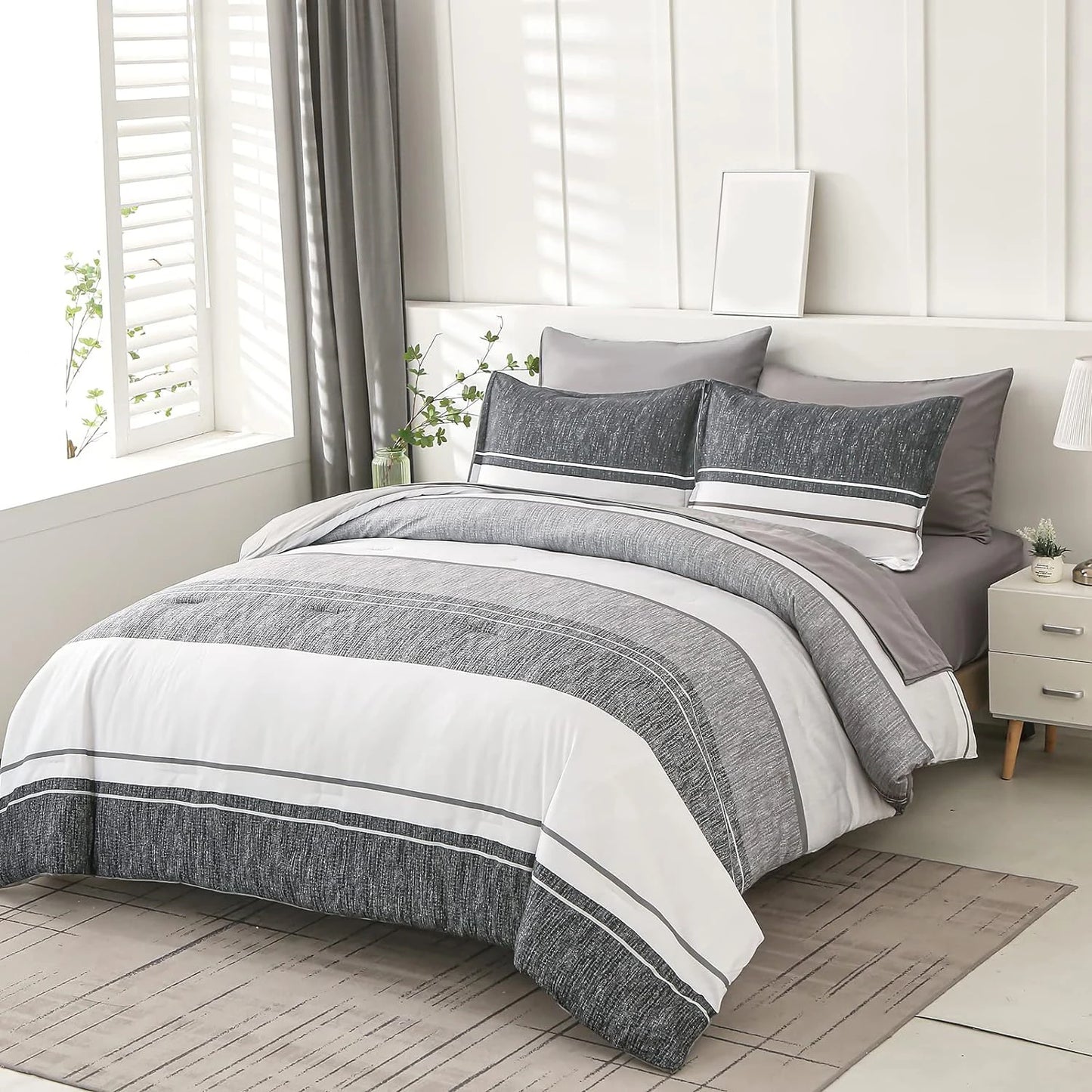 7-Piece Striped Bedding Set – Comforter, Sheets, Pillowcases & Shams