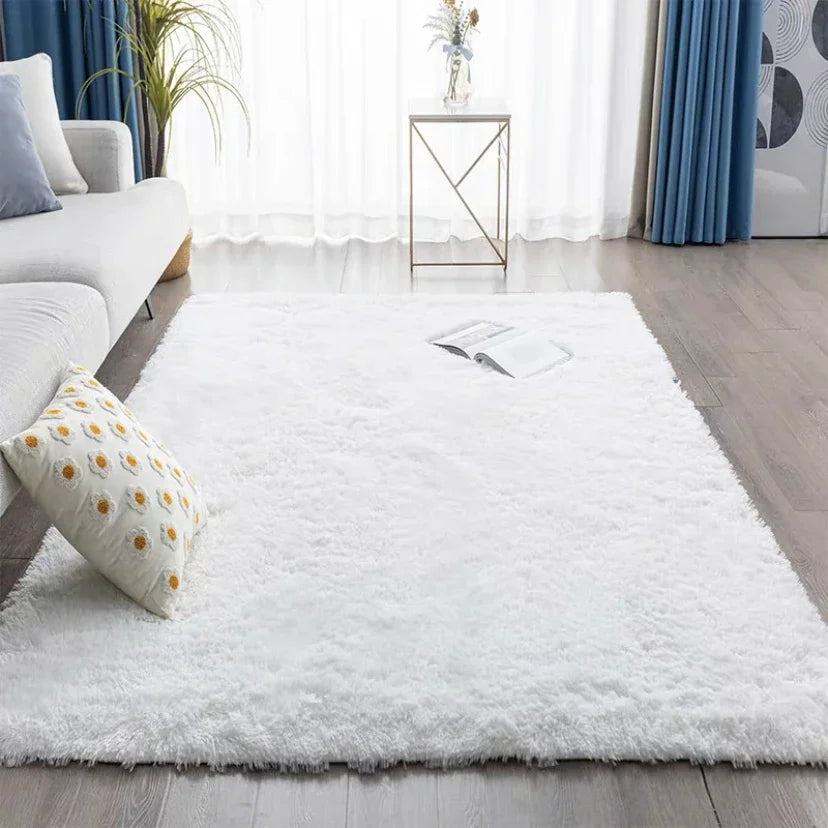 Gray Plush Area Rug – Soft Velvet Carpet with Anti-Slip Backing