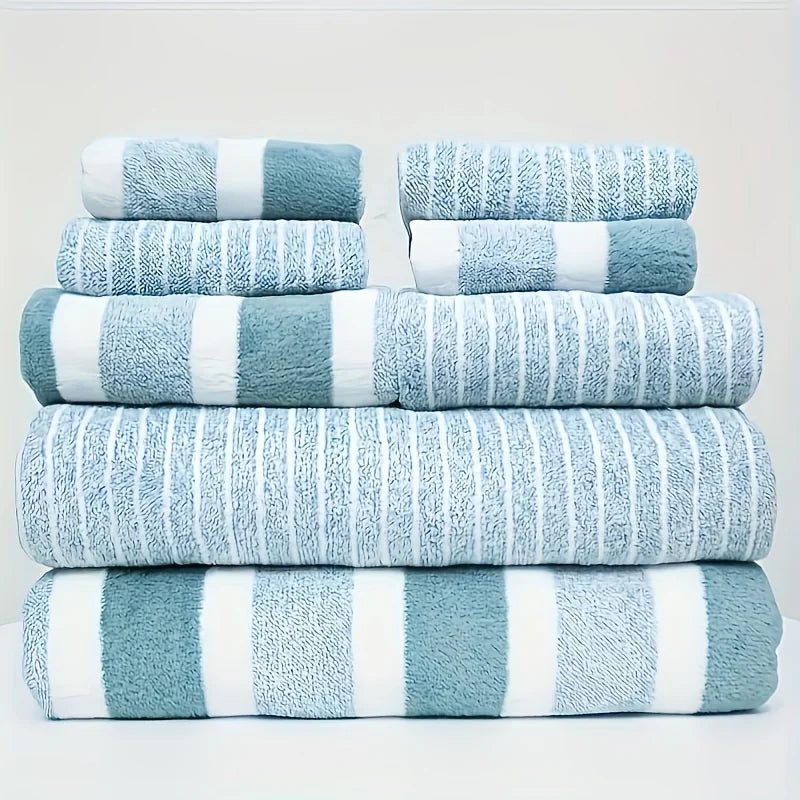 6pcs Striped Towel Set – Quick-Dry, Absorbent Bath, Hand & Washcloth Towels