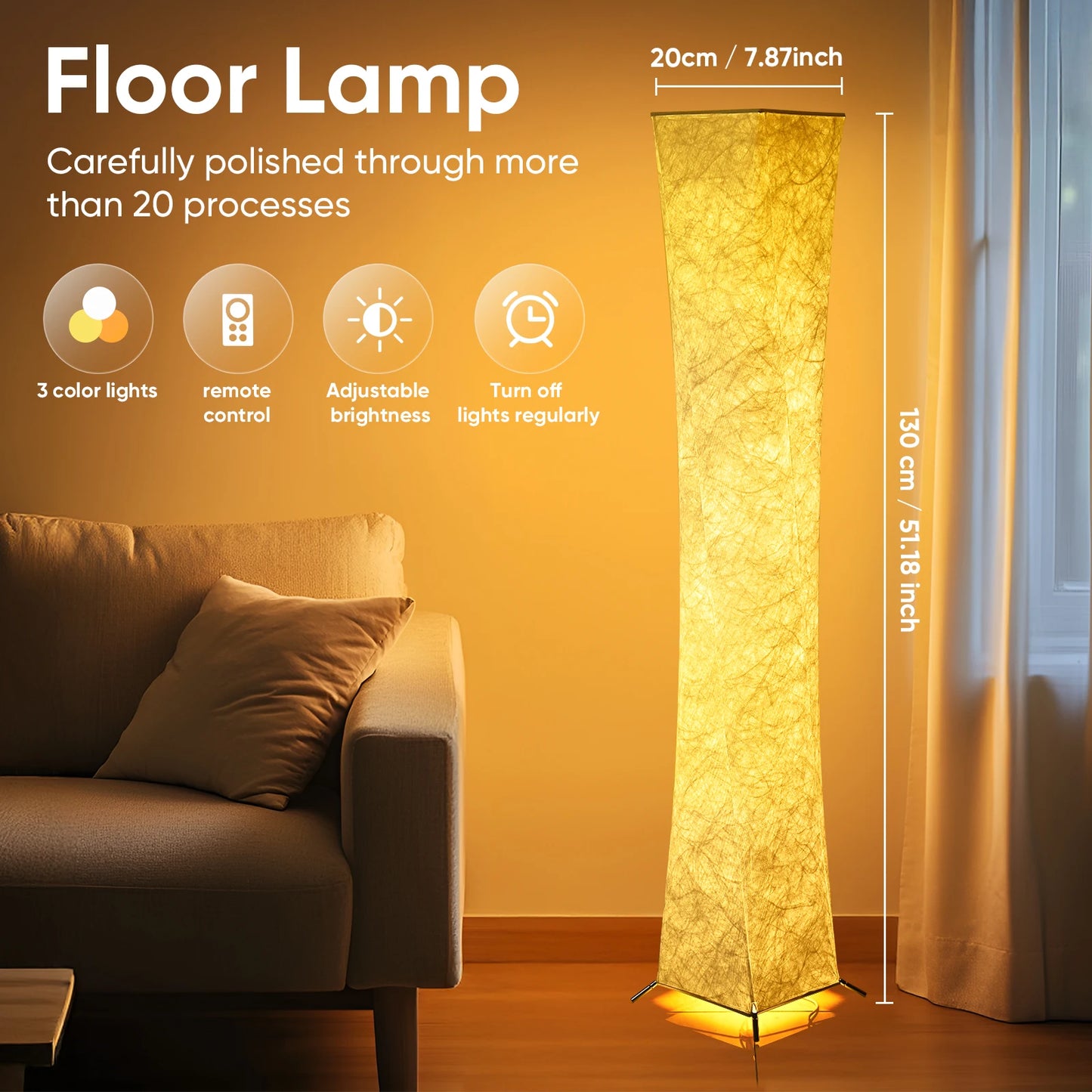 52" Soft Light LED Floor Lamp – Slim Standing Lamp with Tyvek Fabric Shade
