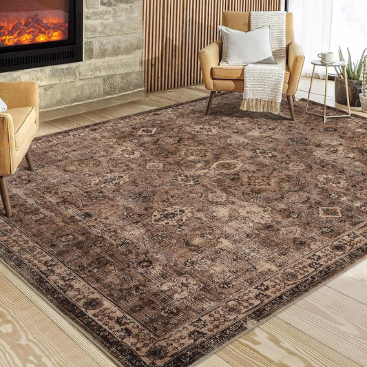 Washable Vintage Floral Area Rug – Soft Non-Slip Low Pile Carpet