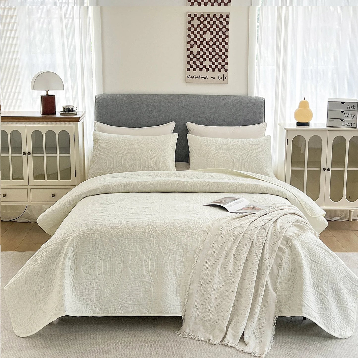 3-Piece Bohemian Bedding Set – Bedspread & 2 Pillowcases, Soft, Machine-Washable, All-Season