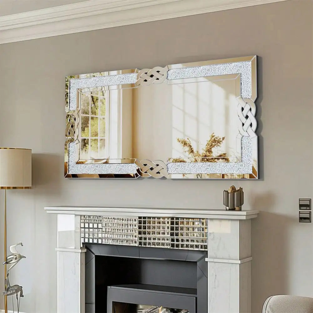 Crystal Crush Diamond Accent Wall Mirror – Silver Decorative Mirror