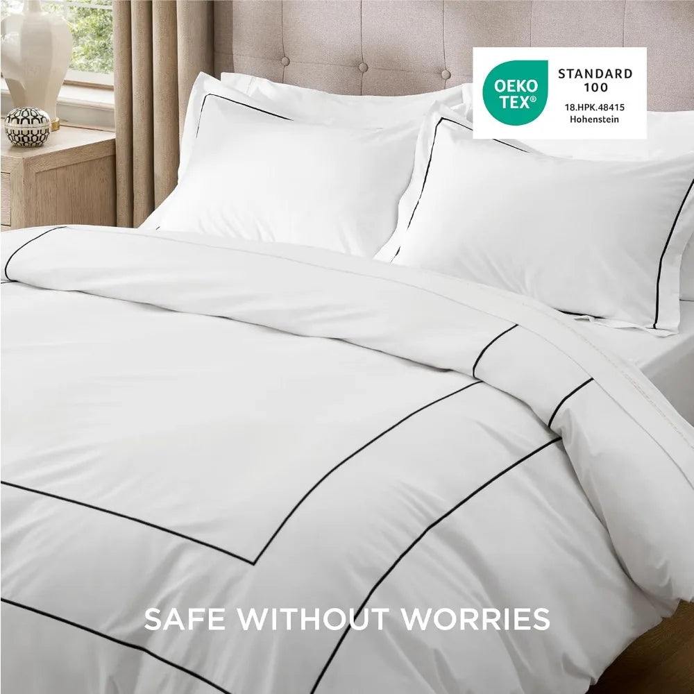 Bedsure Luxury Hotel Duvet Cover – Queen Size  100% Cotton Embroidery | Soft, Breathable, Hotel-Style Bedding | 90" x 90"
