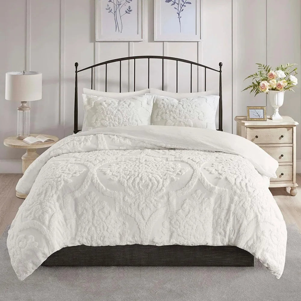Tufted Chenille Cotton Duvet Cover Set – Modern Luxe All-Season Bedding, King
