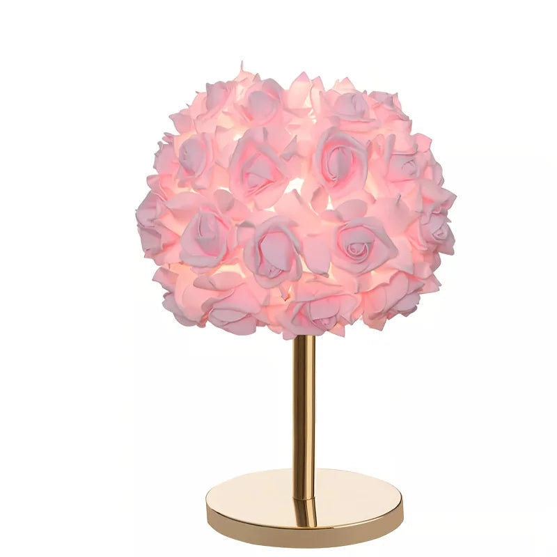 High-End LED Table Lamp with 52 Rose Flower Shade – Polished Metal Base