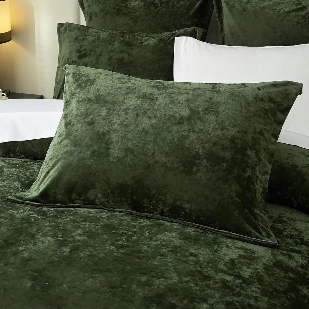 Green Crushed Velvet Comforter Set – Ultra-Soft 5-Piece Queen Bedding Collection