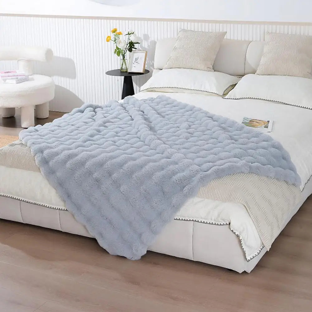 200cm Fuzzy Plush Bubble Throw Blanket Cozy Warm Winter Quilt